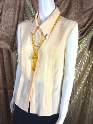 1990's Sleeveless Tux Pleated Blouse