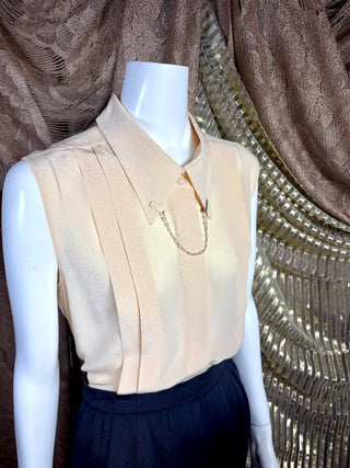 1990's Sleeveless Tux Pleated Blouse