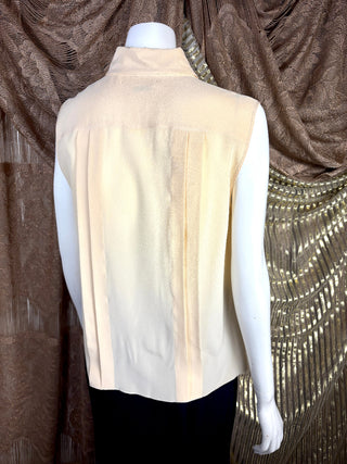 1990's Sleeveless Tux Pleated Blouse