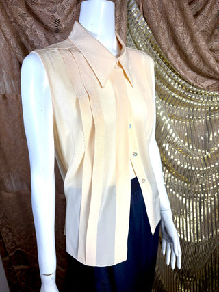 1990's Sleeveless Tux Pleated Blouse