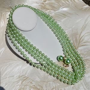 Long Seafoam Pearl Necklace + Earrings