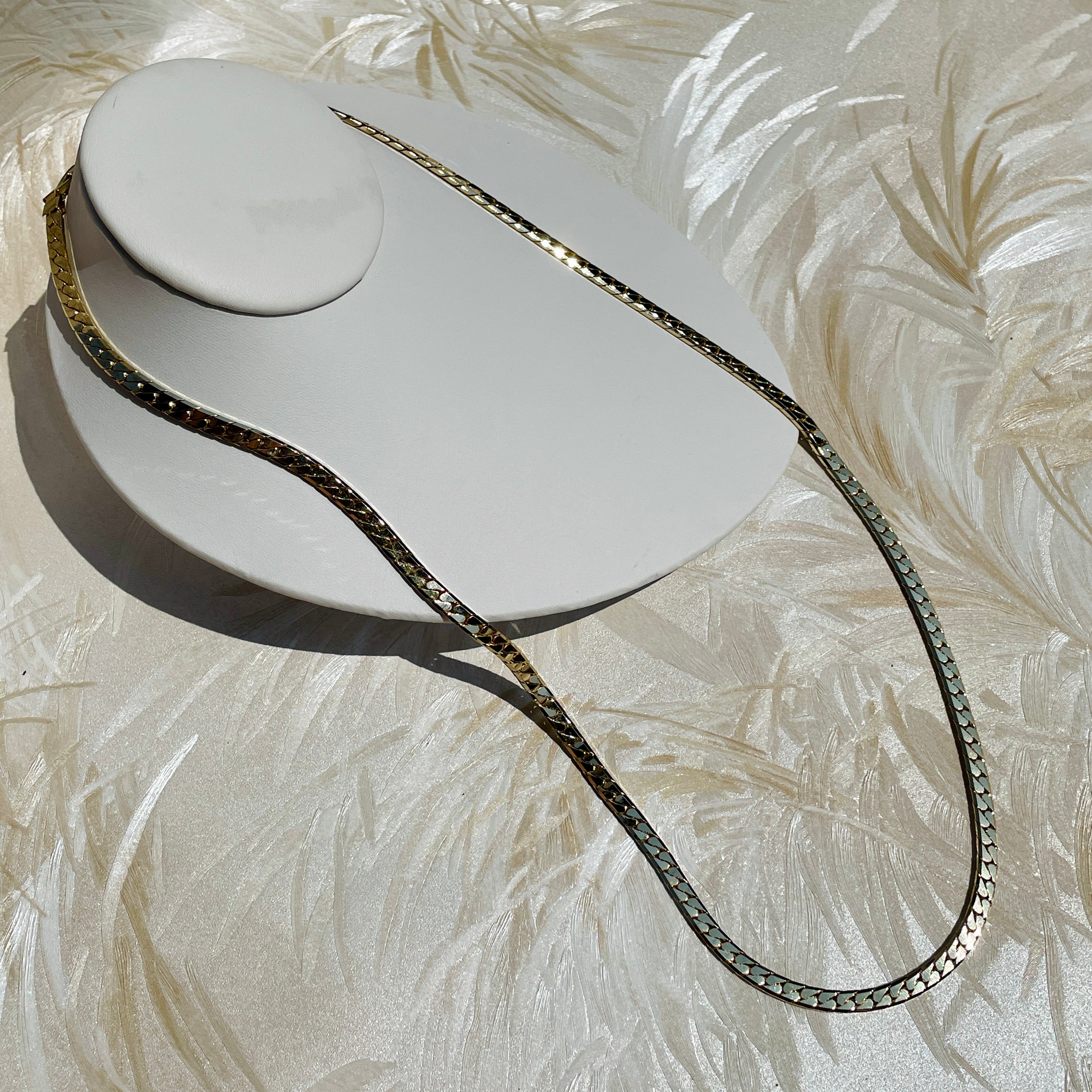 Long Shiny Gold Flat Chain Necklace