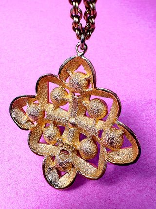 Amber & Green Gem Gold Starburst Pendant Necklace