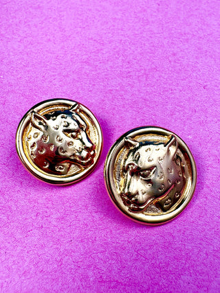 Gold Coin Leopard Head Earrings