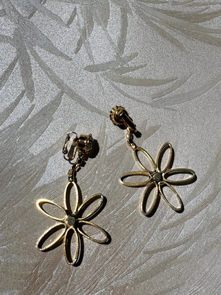 Big Gold Flower & Rhinestone Drop Earrings