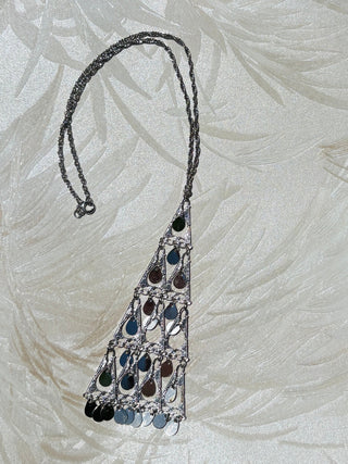 Silver Disco Triangle Pendant Necklace