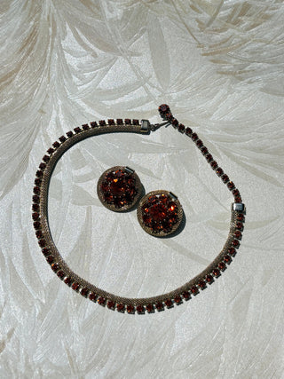 Amber Rhinestone & Gold Rope Necklace & Earring Set