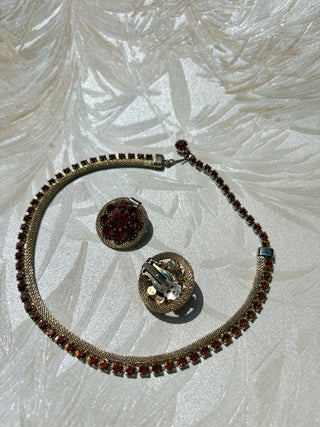 Amber Rhinestone & Gold Rope Necklace & Earring Set