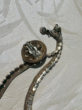 Amber Rhinestone & Gold Rope Necklace & Earring Set
