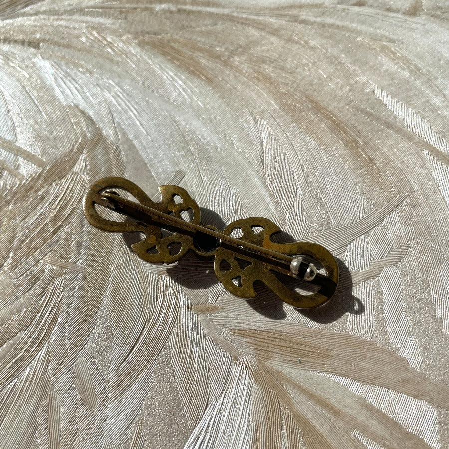 Antique Brass Onyx Bar Pin
