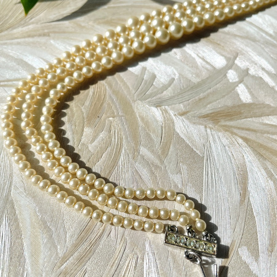Triple Strand Graduated Pearl Necklace