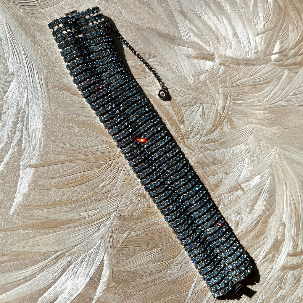 Wide Aqua Rhinestone Bracelet