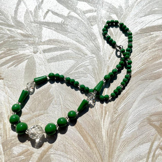 1930's Green Ceramic & Crystal Necklace