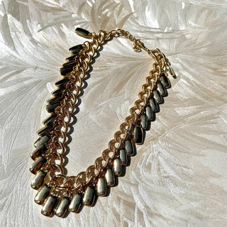 Gold Chain Tile Fringe Necklace