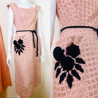 1950's Woven Cocktail Dress with Roses