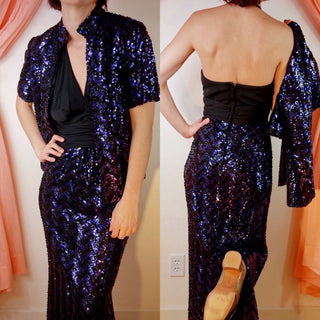 1970's Sequined Maxi Dress + Jacket Set