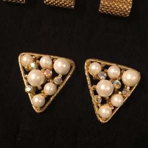 Gold Gem + Pearl Triangle Cufflinks