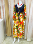 1960's Floral Laced Bodice Maxi Dress