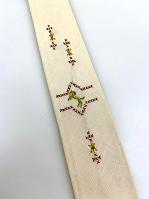 1960's Cream Embroidered Ție