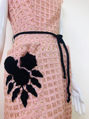 1950's Woven Cocktail Dress with Roses