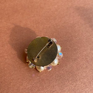 Round Pearl + Crystal Brooch