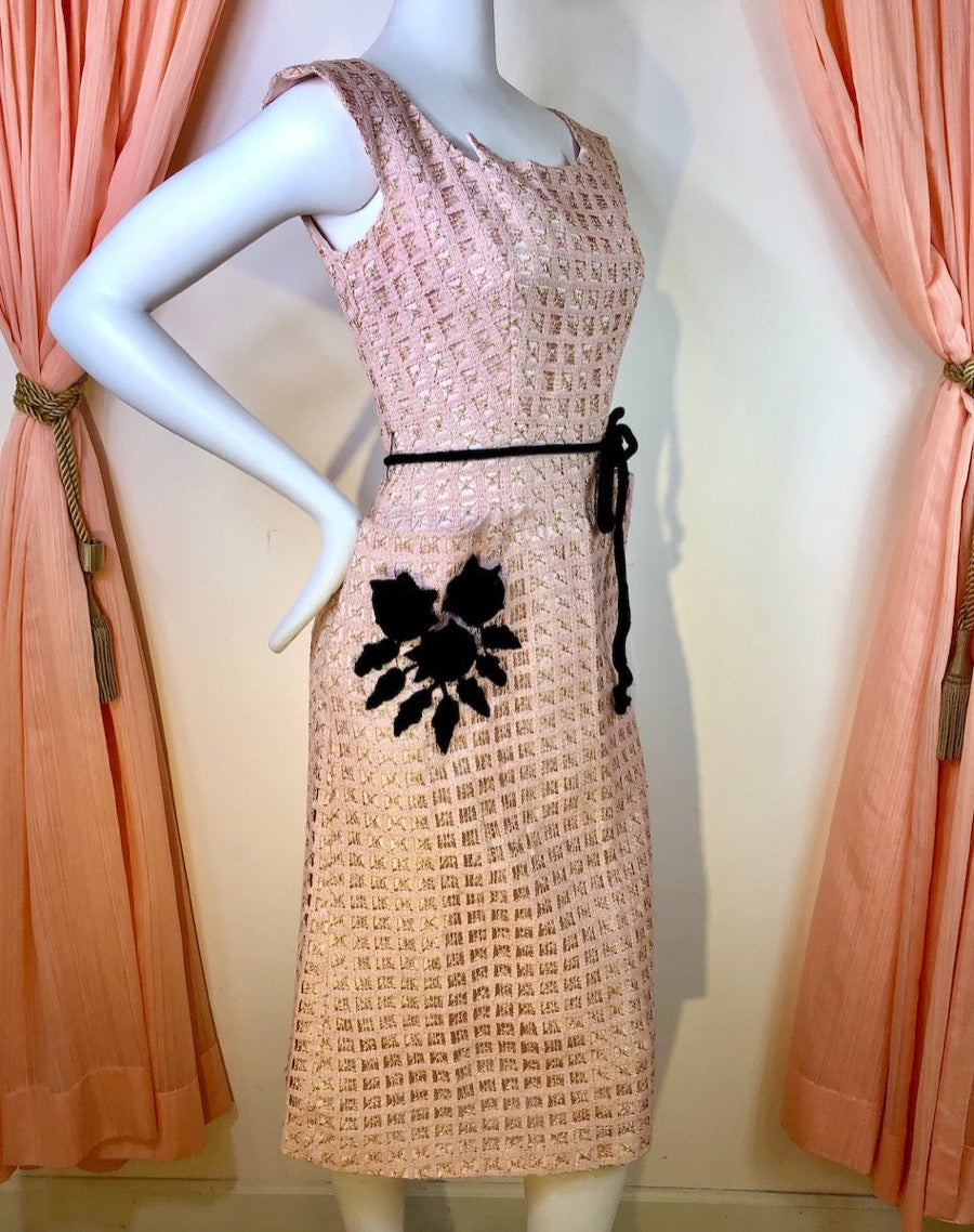 1950's Woven Cocktail Dress with Roses
