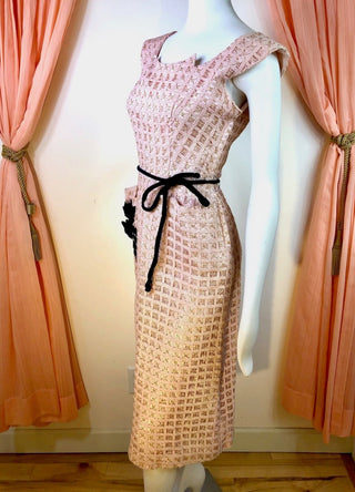 1950's Woven Cocktail Dress with Roses