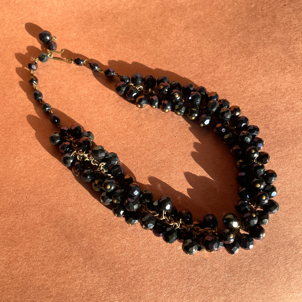Black Oil Spill Bead Cluster Necklace