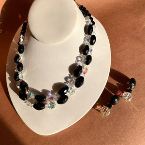 Black + Aurora Bead Necklace Earring set