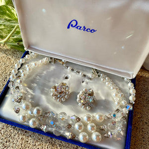 Pearl + Crystal Necklace and Earrings Set