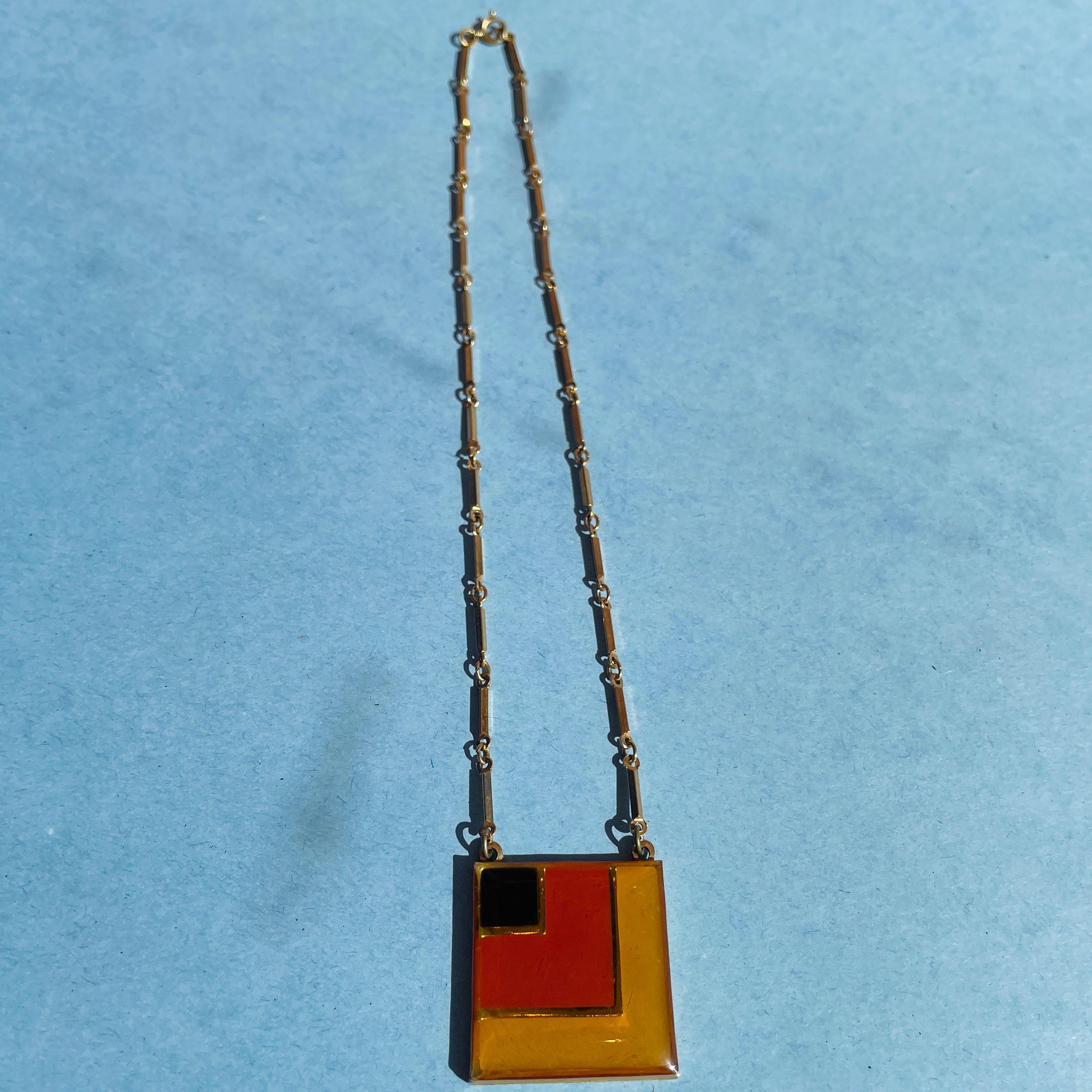 Orange Geometric Inlay Necklace