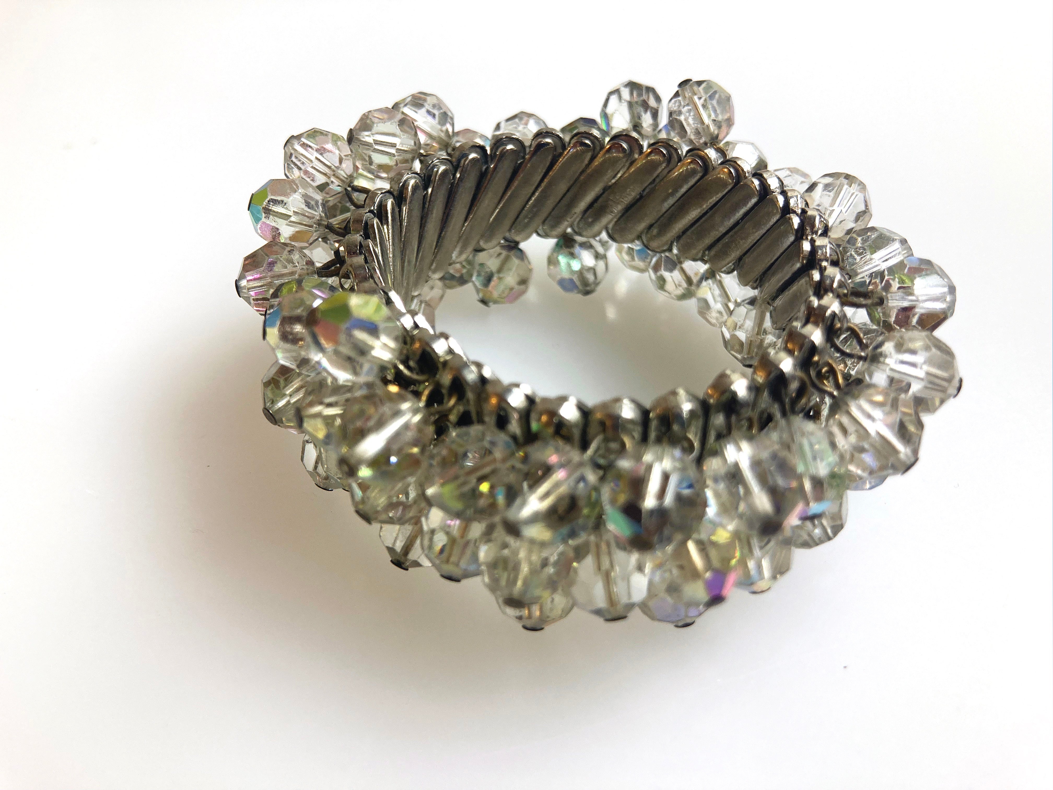 Silver Bead Crystal Stretch Bracelet