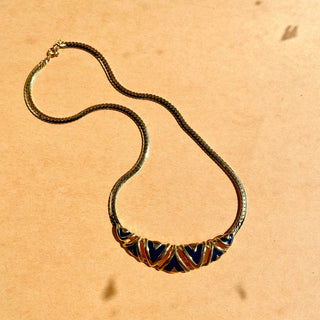 Gold Necklace wit Blue Enamel 