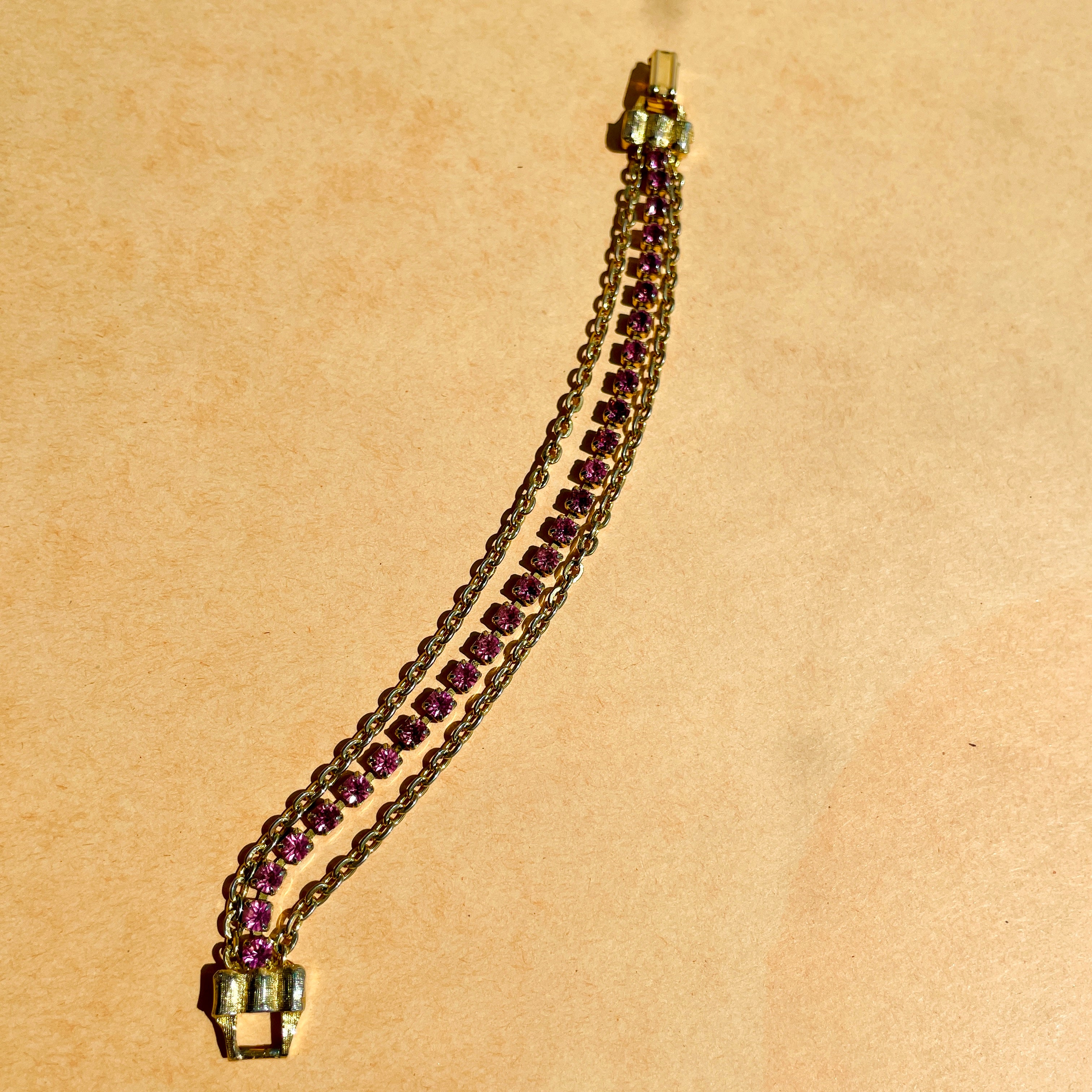 Pink Rhinestone Gold Chain Bracelet