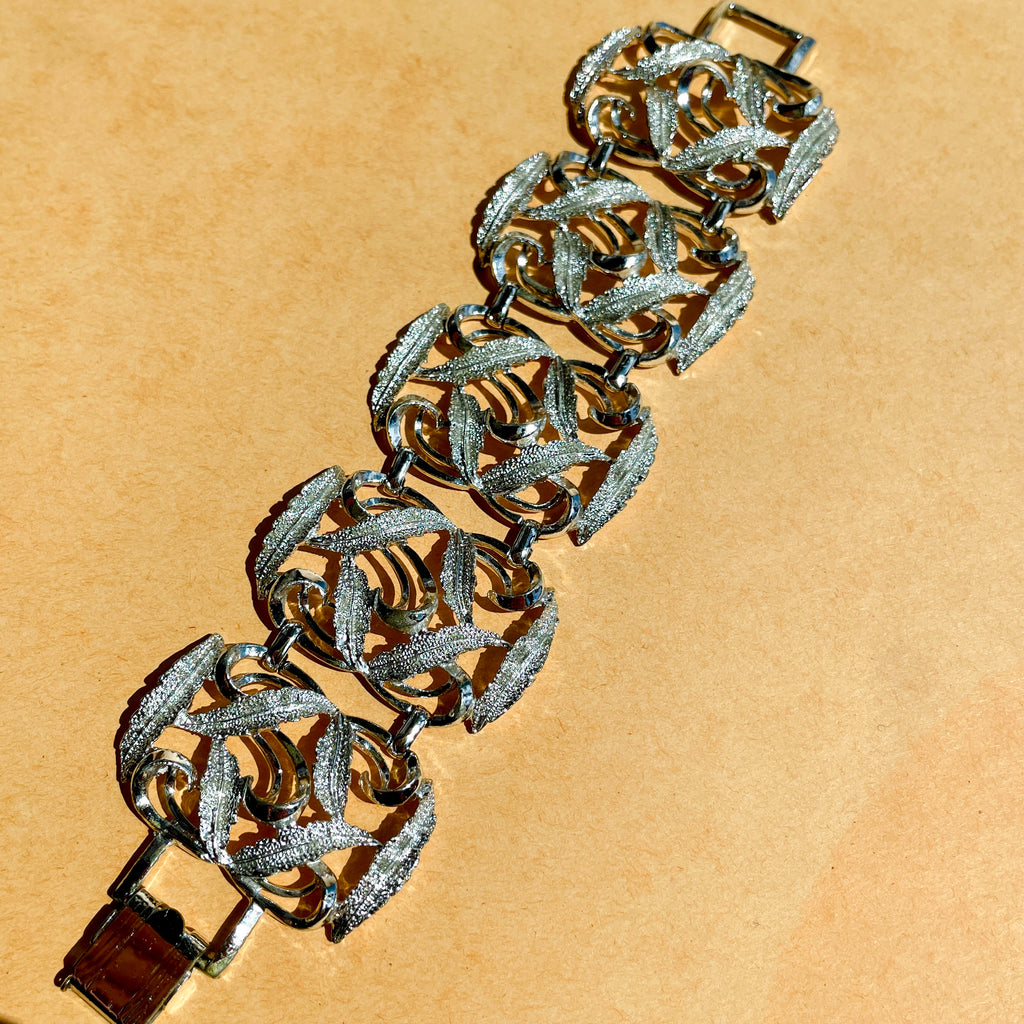 Wide Silver Leaf Bracelet