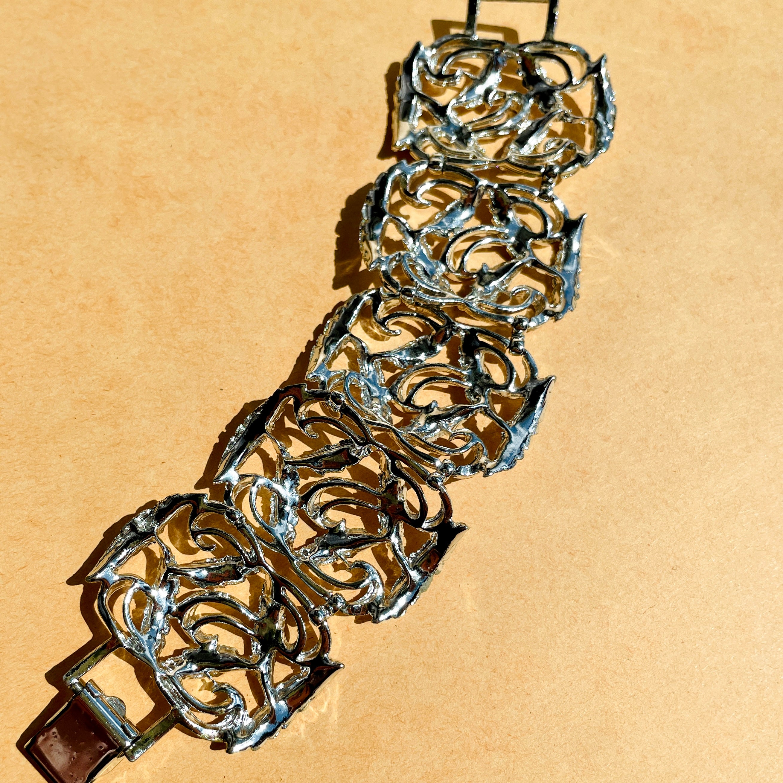 Wide Silver Leaf Bracelet