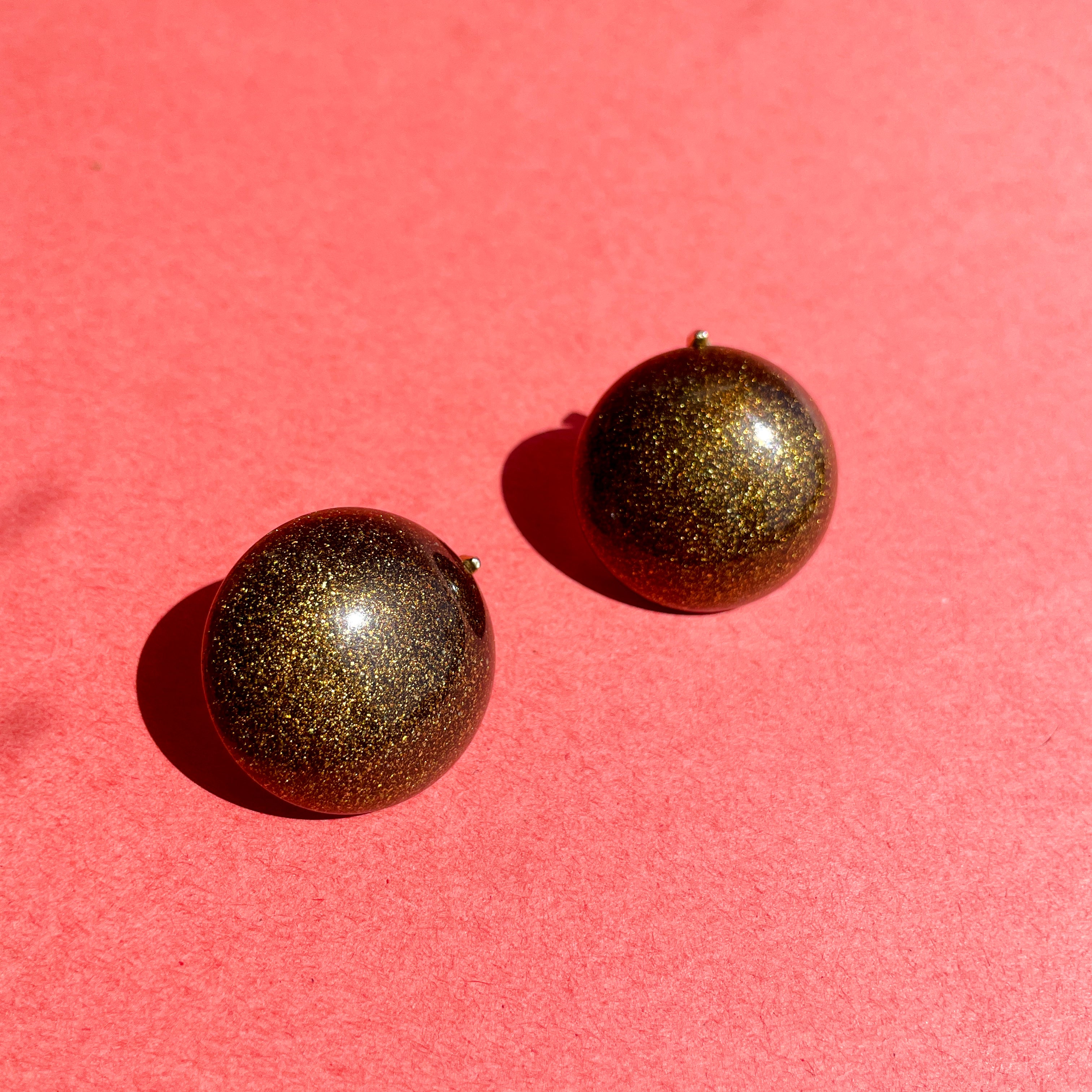 Gold Glitter Button Earrings